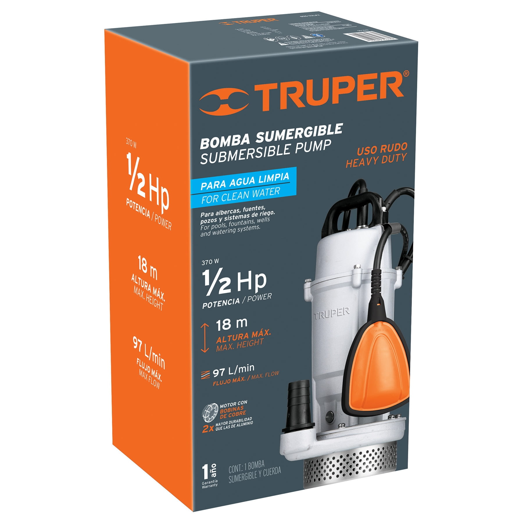 Bomba sumergible metálica para agua limpia uso rudo 1/2 HP - Imagen 2