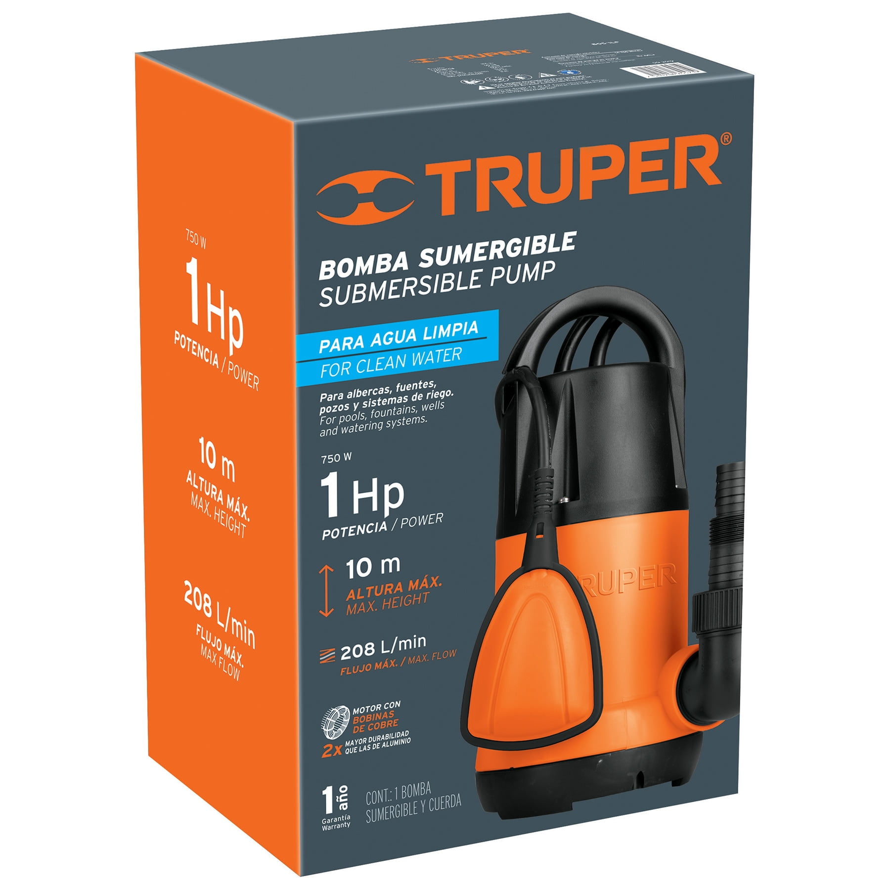 Bomba sumergible plástica para agua limpia 1 HP - Imagen 2
